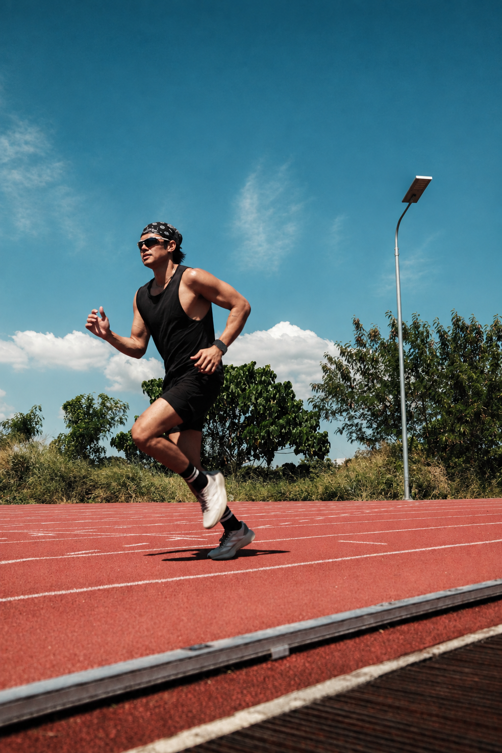 Runner wearing Band on an outdoor track